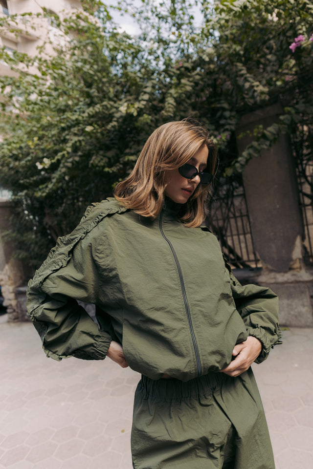 Olive track set with sunglasses